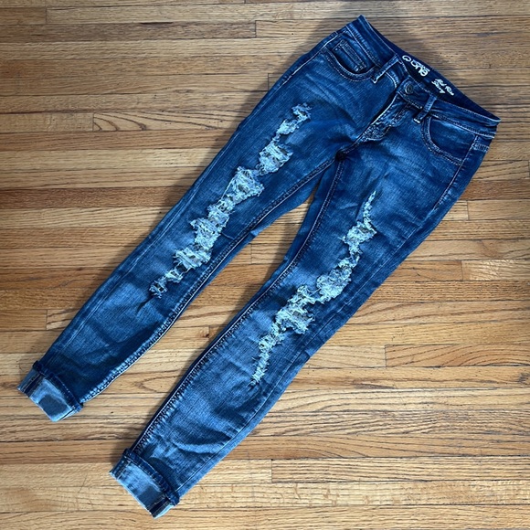 Warehouse One Mid Rise Skinny Distressed Jeans - Picture 2 of 9